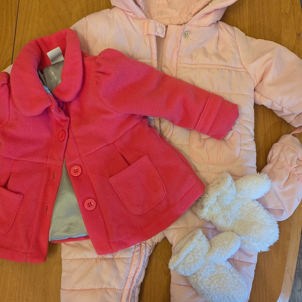 Pink Snow Suit With Mittens And Hot Pink Winter Coat 12-18M Baby Girl Winter